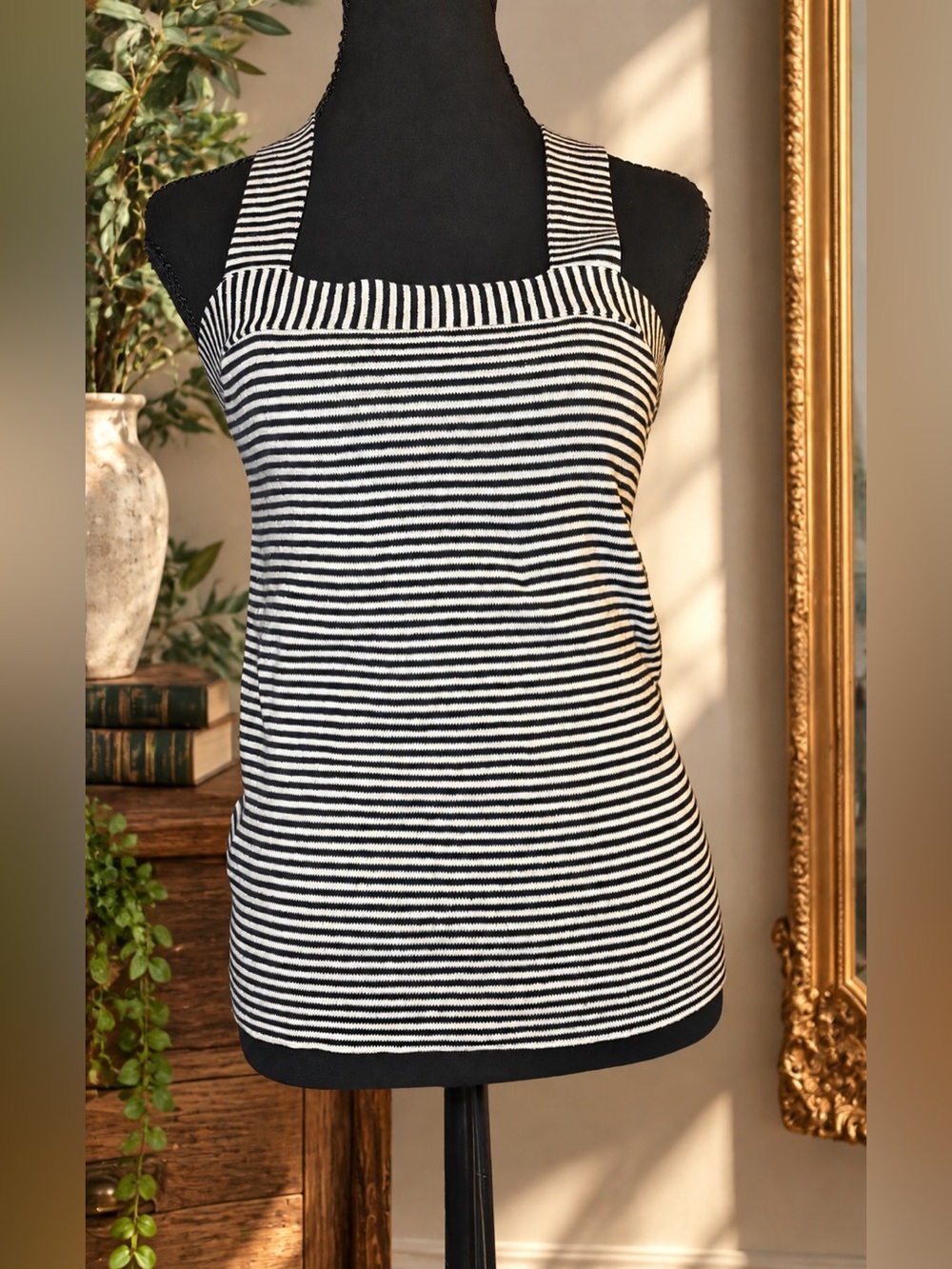 NWT LOFT Linen Blend Striped Cross Back Sweater Tank Top S Coastal Nautical